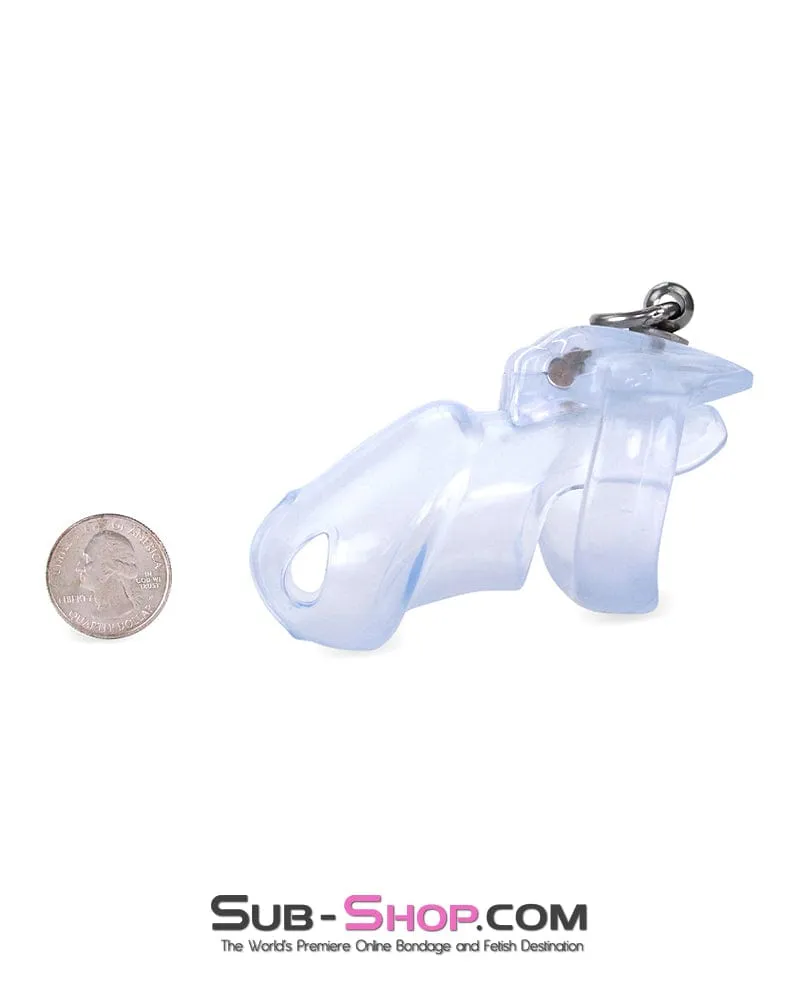 3767M      Long Clear Locking Cock Cage Chastity with Lead Ring with Small Cock Cuff