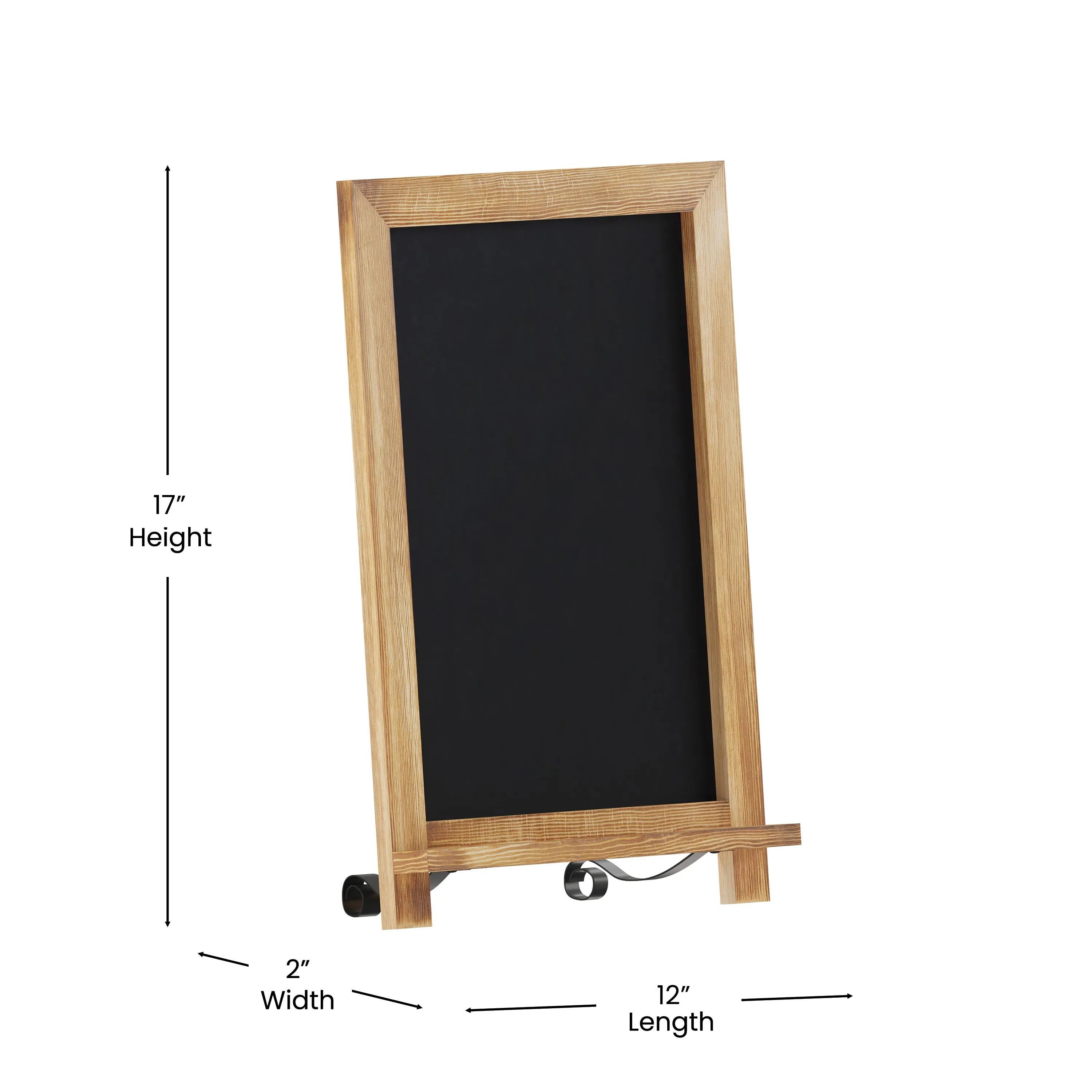 Canterbury 12" x 17" Torched Wood Tabletop Magnetic Chalkboards with Metal Scrolled Legs, Hanging Wall Chalkboards, Countertop Memo Boards, Set of 10