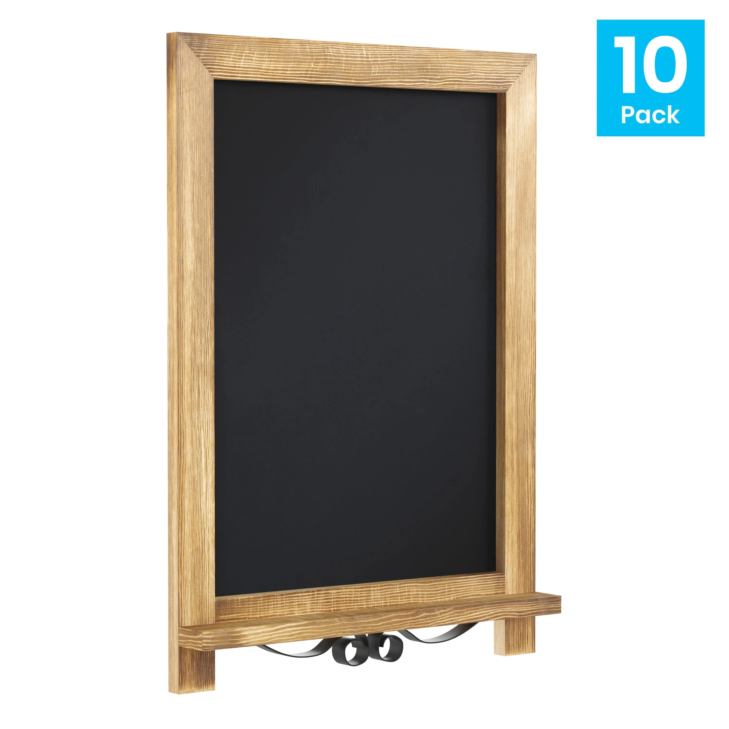 Canterbury 12" x 17" Torched Wood Tabletop Magnetic Chalkboards with Metal Scrolled Legs, Hanging Wall Chalkboards, Countertop Memo Boards, Set of 10
