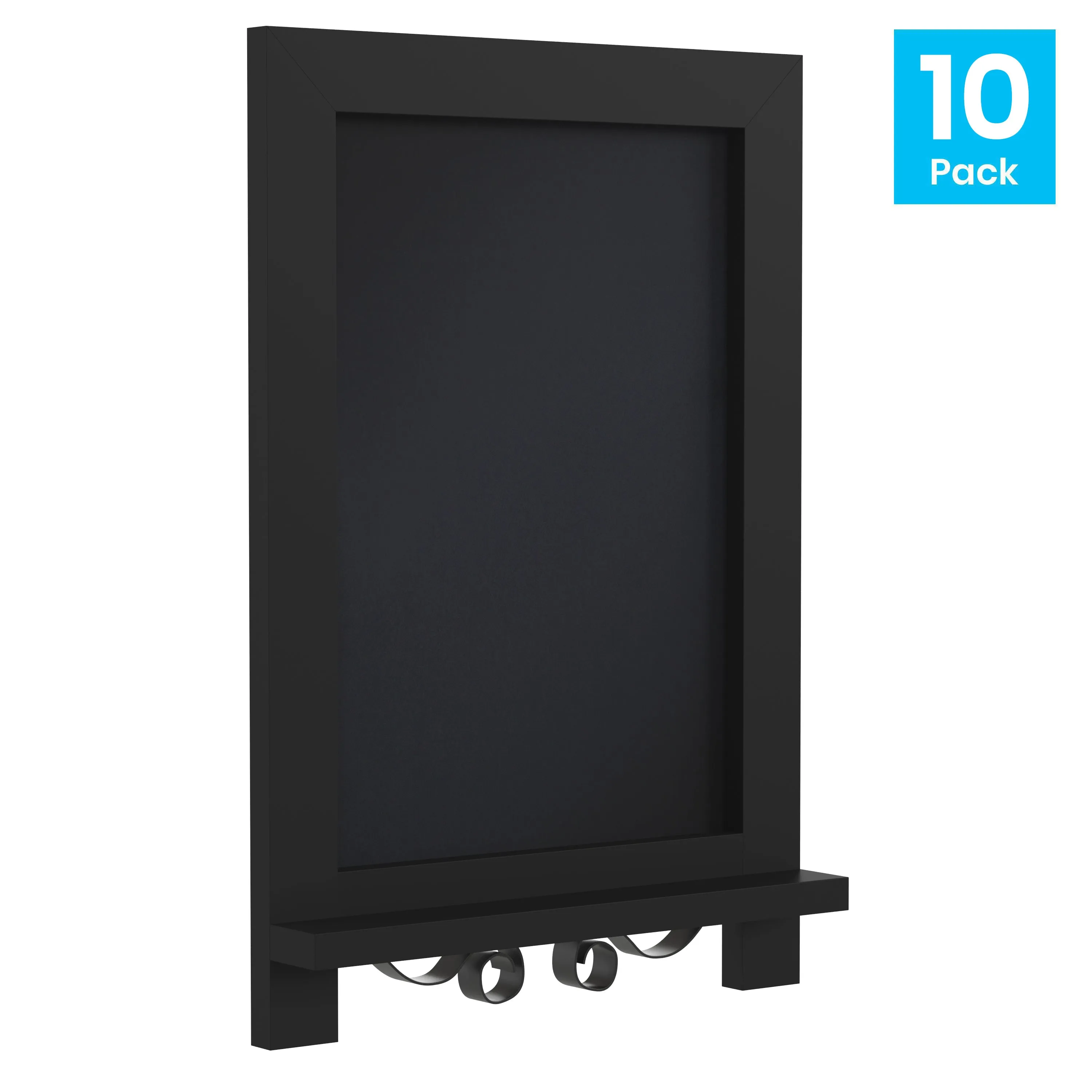 Canterbury 9.5" x 14" Black Tabletop Magnetic Chalkboards with Metal Scrolled Legs, Hanging Wall Chalkboards, Countertop Memo Boards, Set of 10