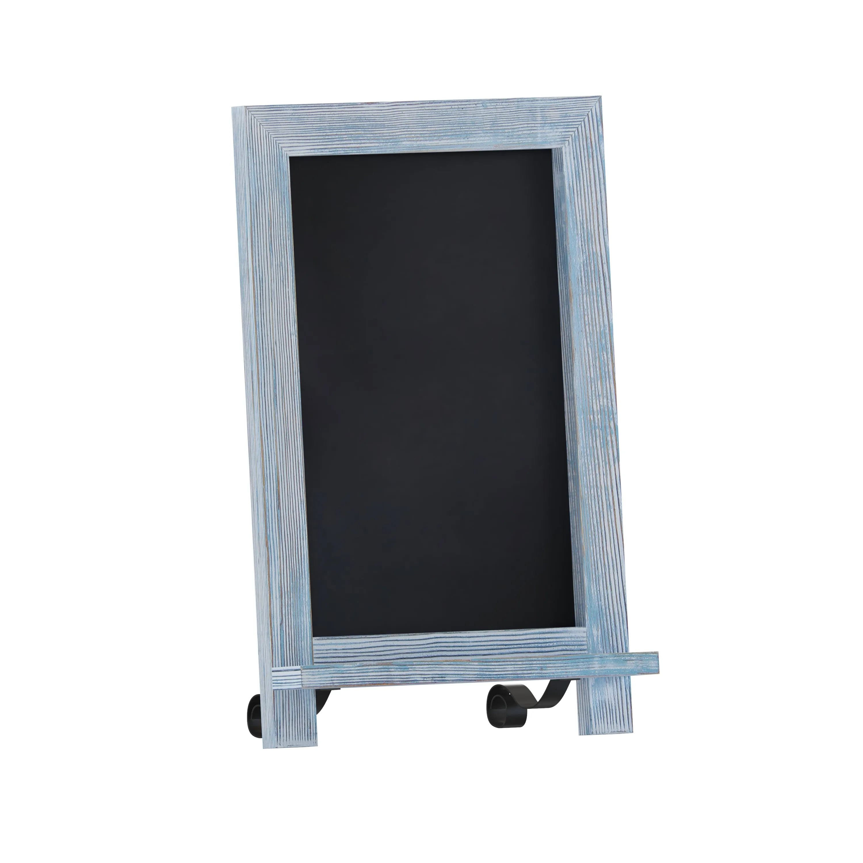 Canterbury 9.5" x 14" Rustic Blue Tabletop Magnetic Chalkboard Sign with Metal Scrolled Legs, Hanging Wall Chalkboard, Countertop Memo Board