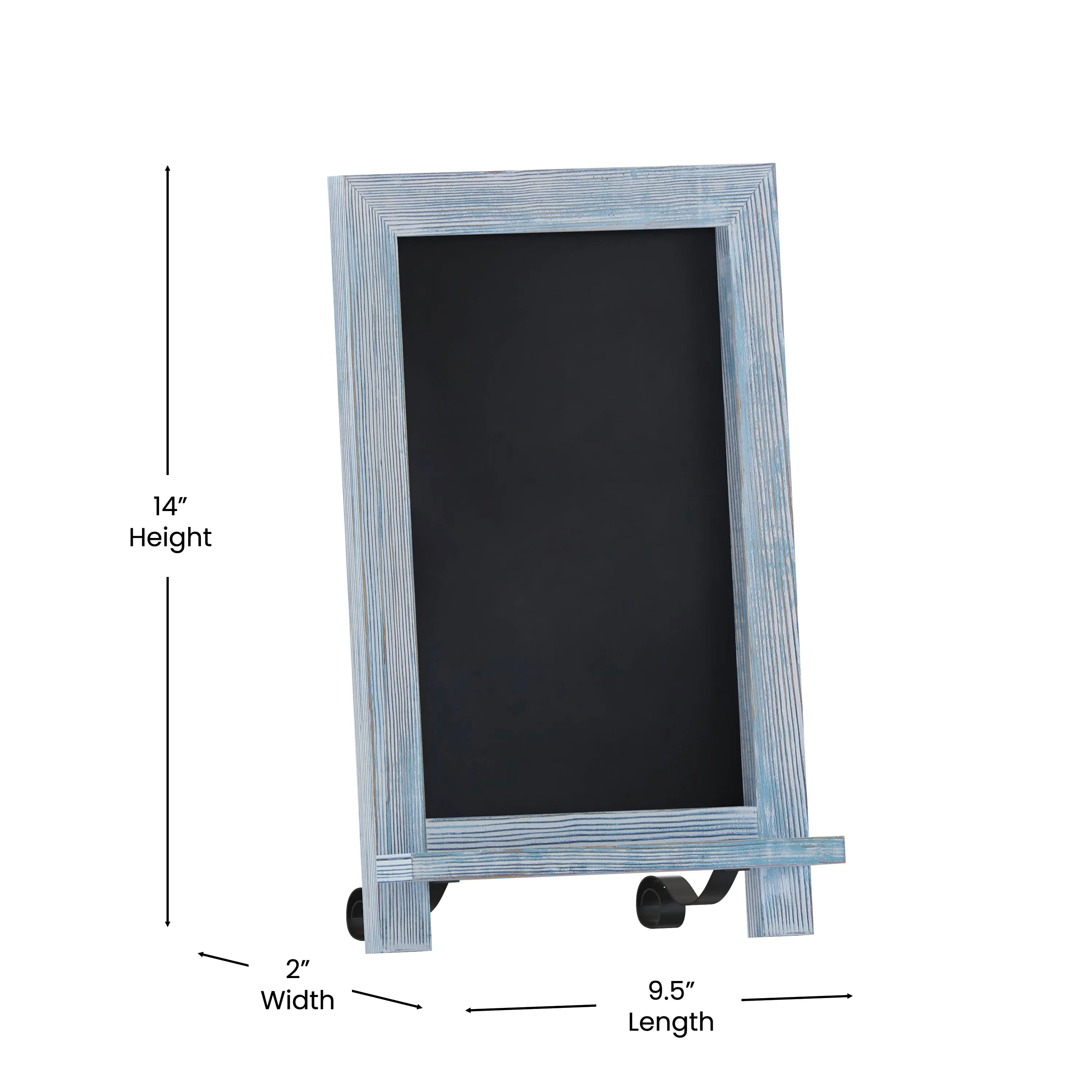 Canterbury 9.5" x 14" Rustic Blue Tabletop Magnetic Chalkboard Sign with Metal Scrolled Legs, Hanging Wall Chalkboard, Countertop Memo Board