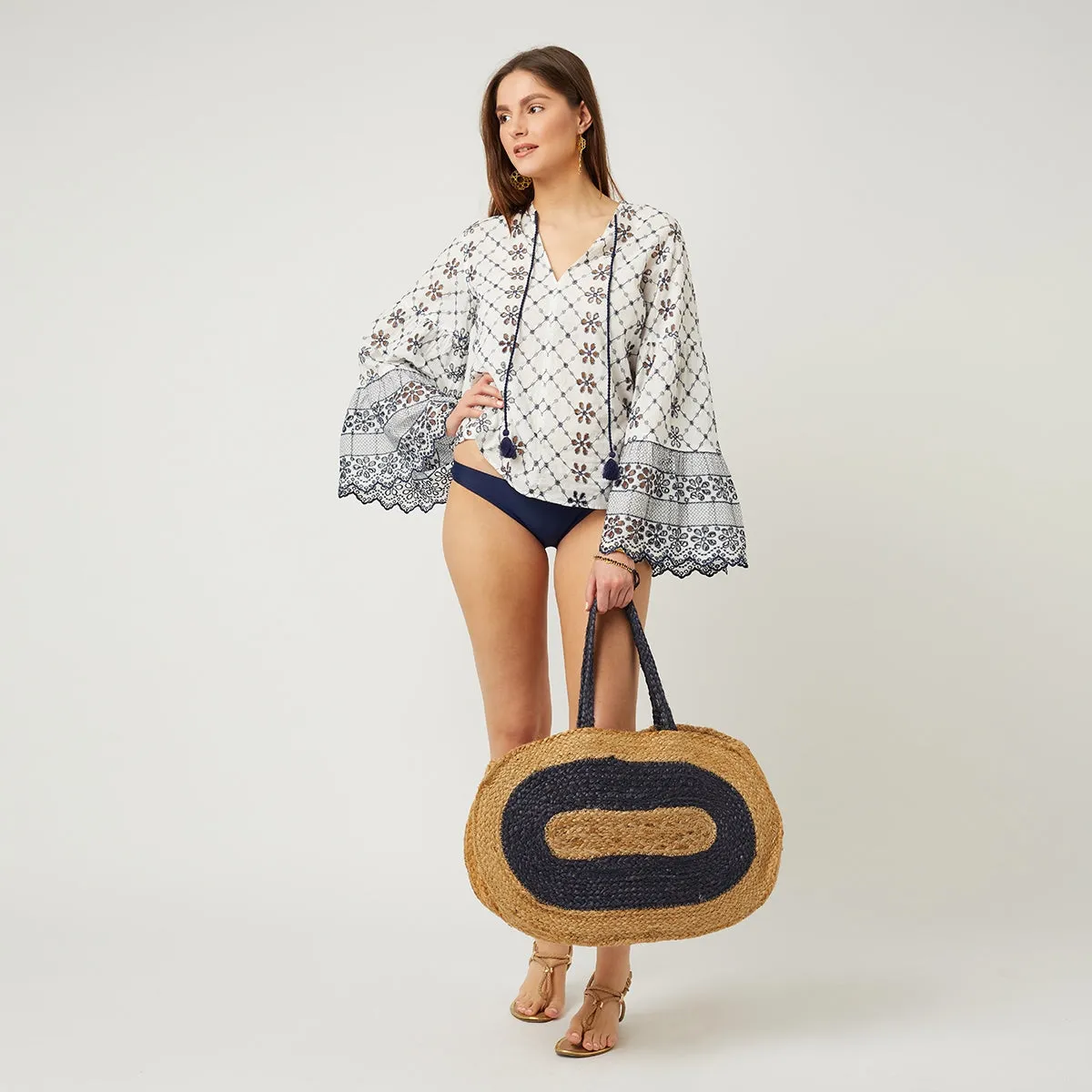 Capri Jute Beach Bag Navy