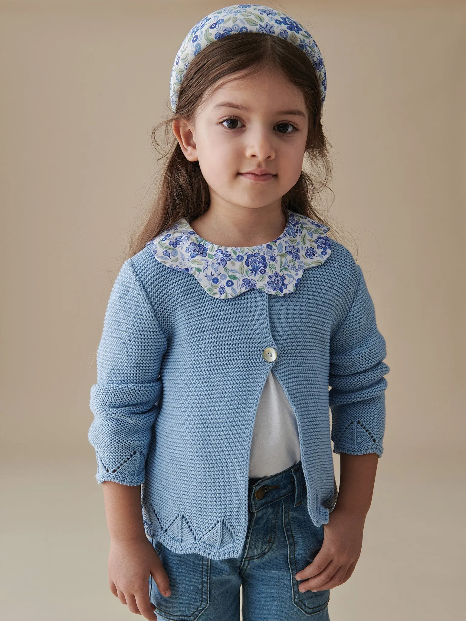 Dusty Blue Floral Girl Wide Hairband