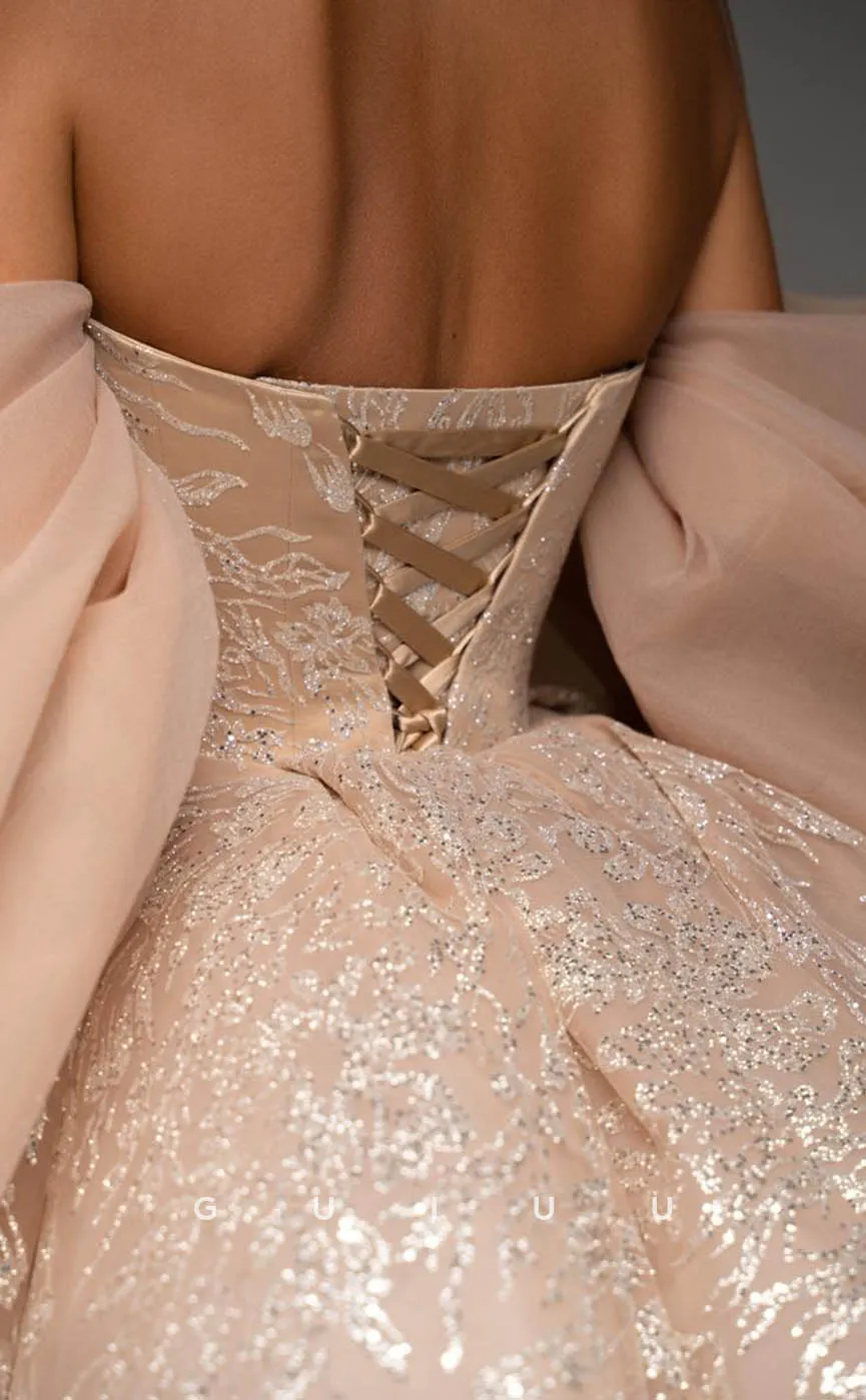 GH618 - Elegant & Luxurious Sequins Deep V-Neck Detachable Puff Sleeves Homecoming Dress
