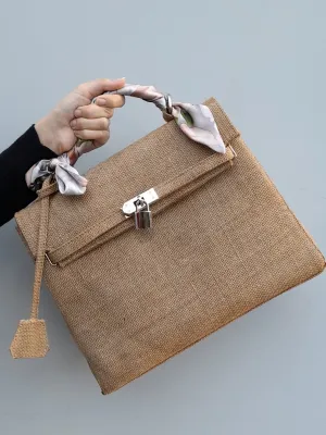 Handmade burlap / jute bag, Medium size (35cm)_style 1 - Silver