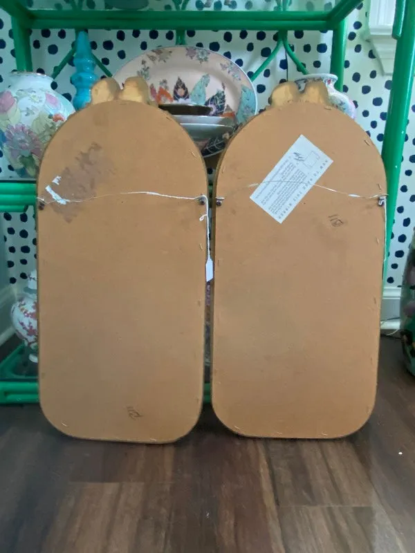 Hanning Bow Wall Mirror Arched Shape Oblong Wooden Floral and Bow Frame