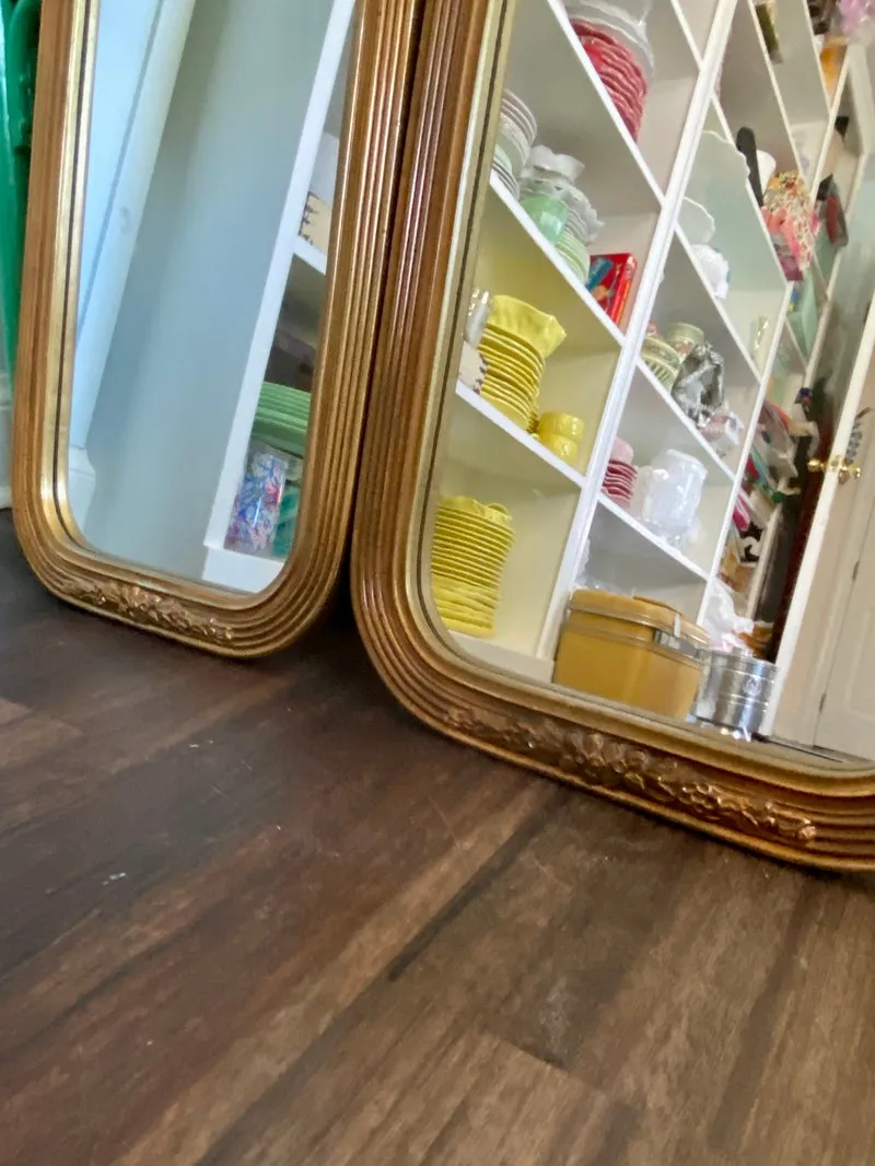 Hanning Bow Wall Mirror Arched Shape Oblong Wooden Floral and Bow Frame