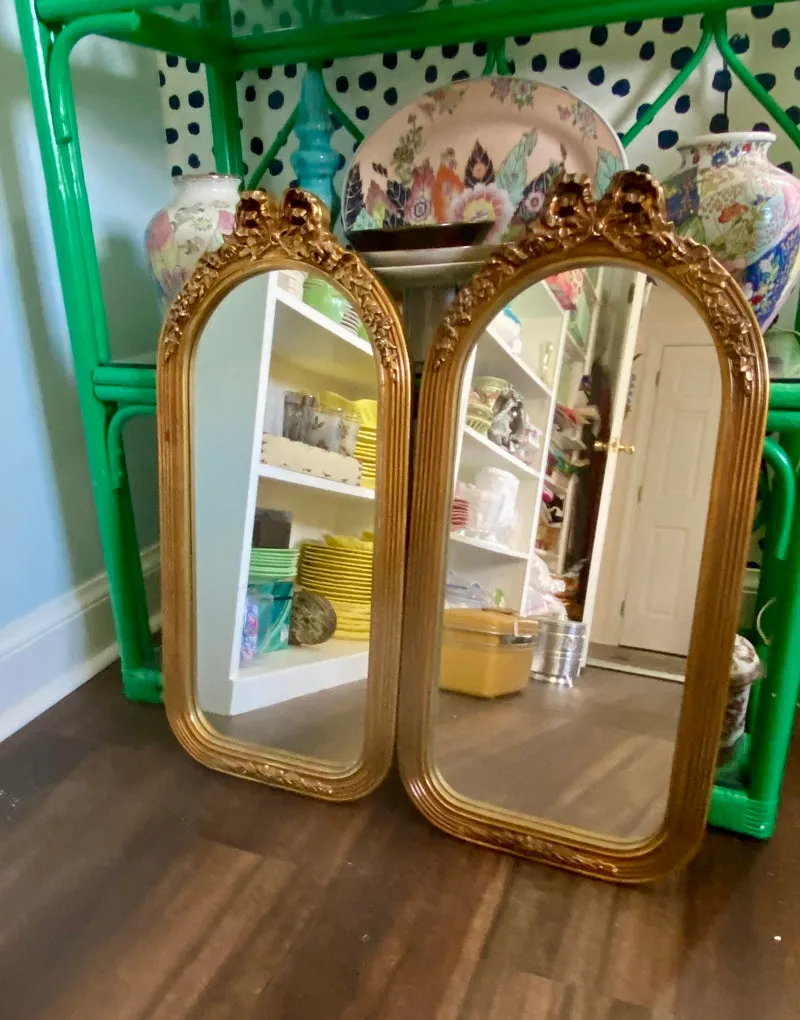 Hanning Bow Wall Mirror Arched Shape Oblong Wooden Floral and Bow Frame