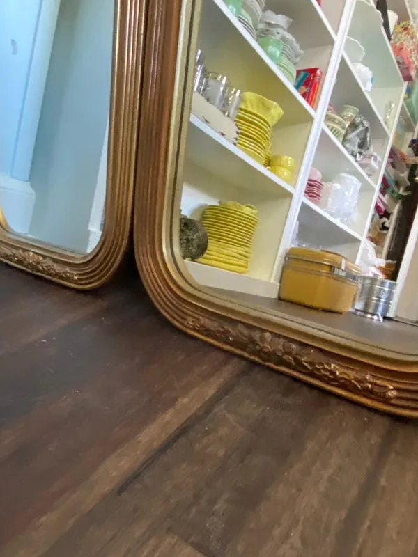 Hanning Bow Wall Mirror Arched Shape Oblong Wooden Floral and Bow Frame