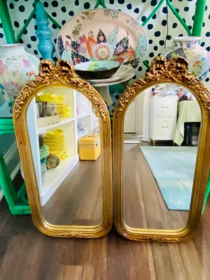 Hanning Bow Wall Mirror Arched Shape Oblong Wooden Floral and Bow Frame
