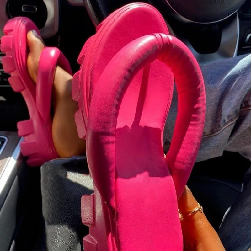 Hot Pink Clip Toe Chunky Platform Flip Flops