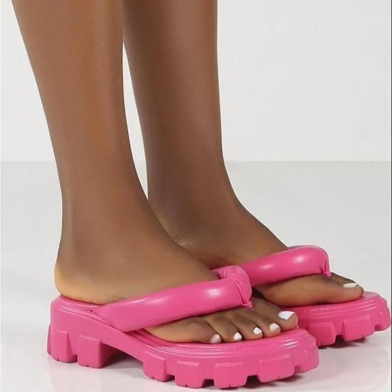 Hot Pink Clip Toe Chunky Platform Flip Flops