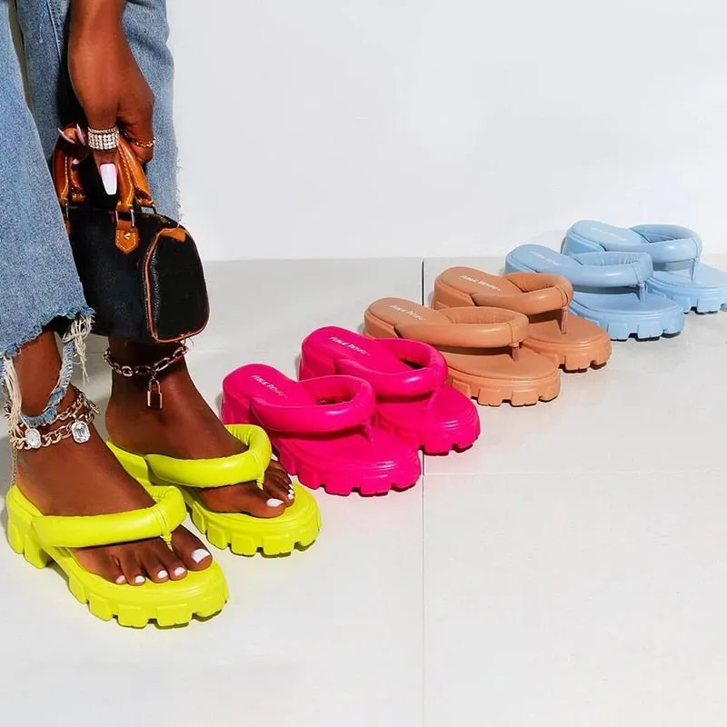Hot Pink Clip Toe Chunky Platform Flip Flops