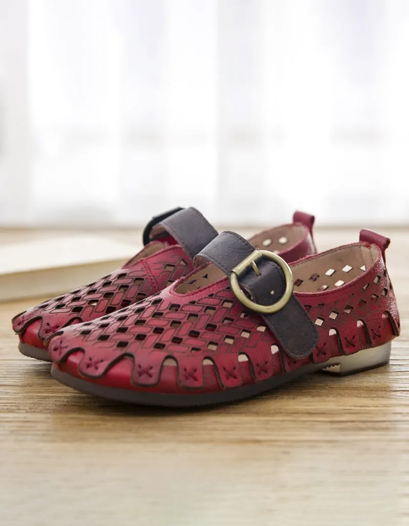 Leather Handmade Hollow Summer Red Shoes