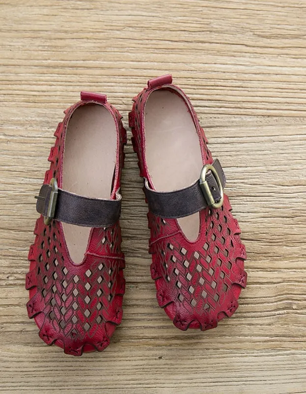 Leather Handmade Hollow Summer Red Shoes