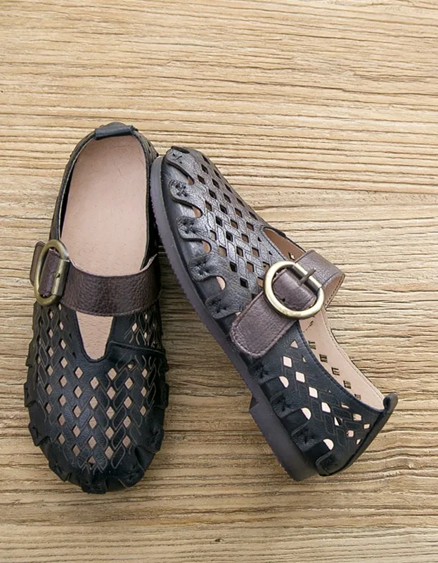 Leather Handmade Hollow Summer Red Shoes