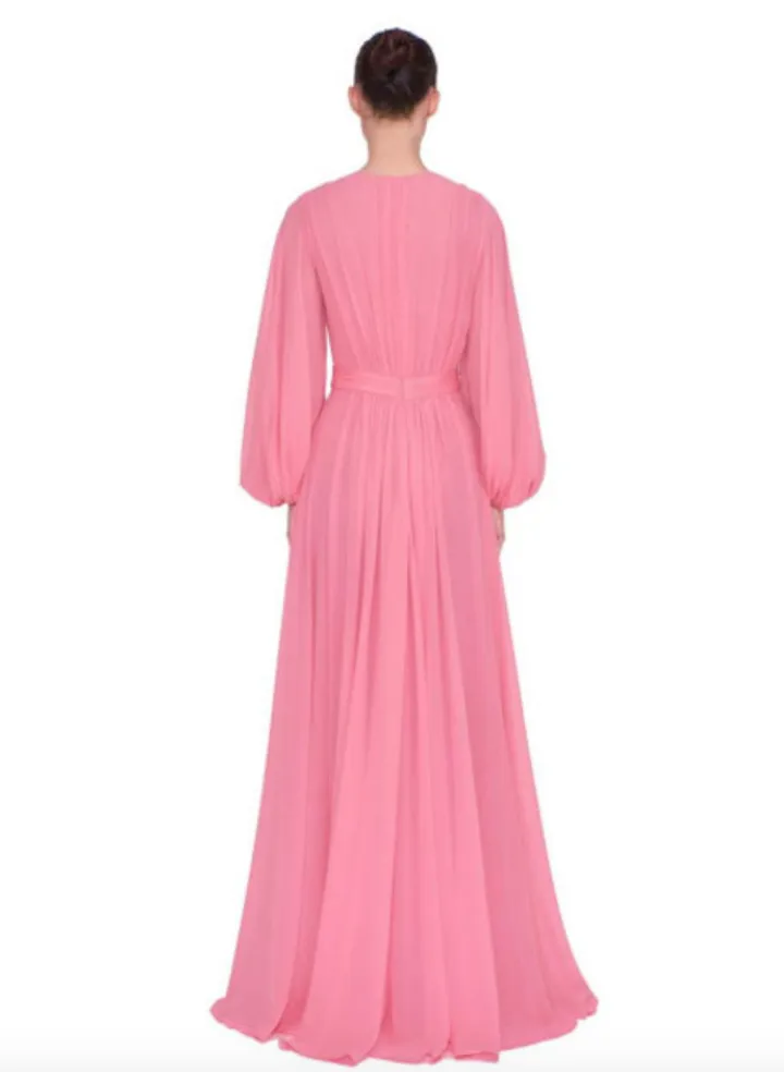 Long Blouson Sleeve Chiffon Gown