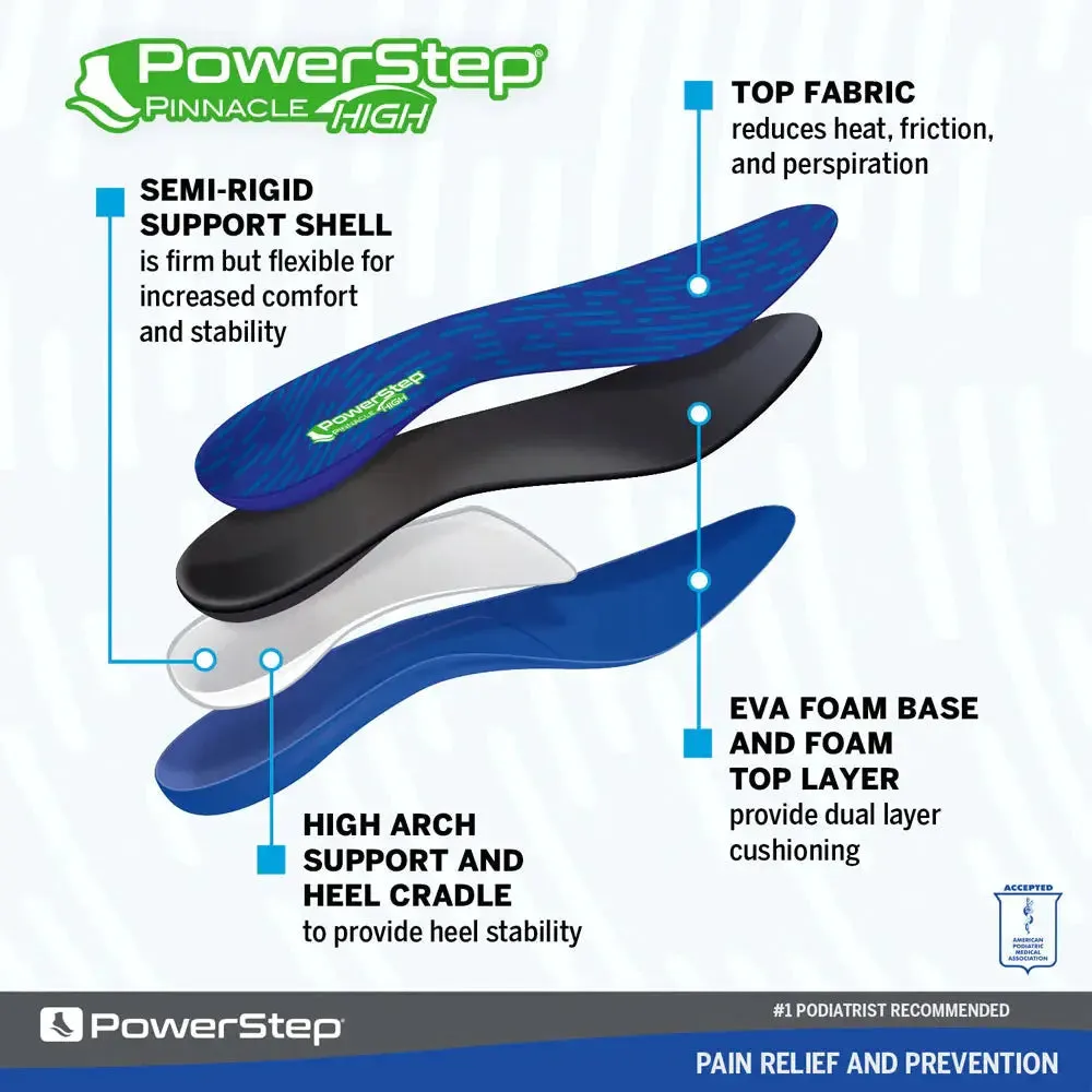 PowerStep Pinnacle High Insoles – Superior Support for High Arches