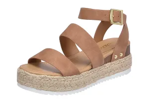 Soda Tan Strappy Espadrille Open Toe Ankle Strap Comfortable Flatform Sandals