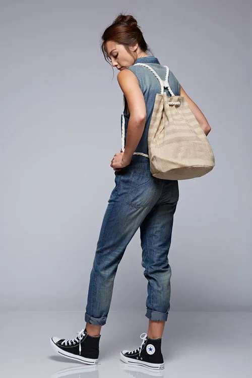 Striped Jute Barrel Backpack