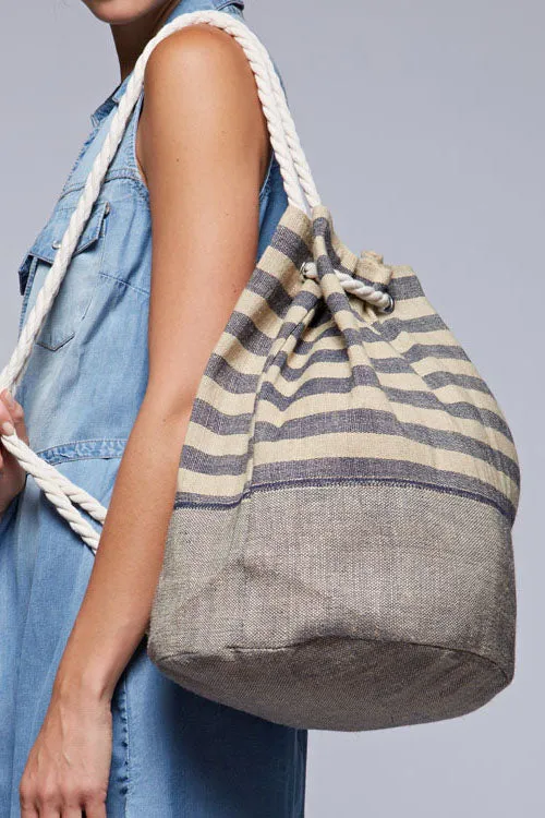 Striped Jute Barrel Backpack