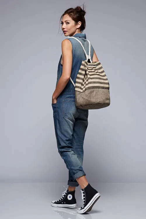 Striped Jute Barrel Backpack