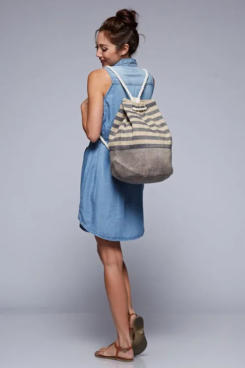 Striped Jute Barrel Backpack