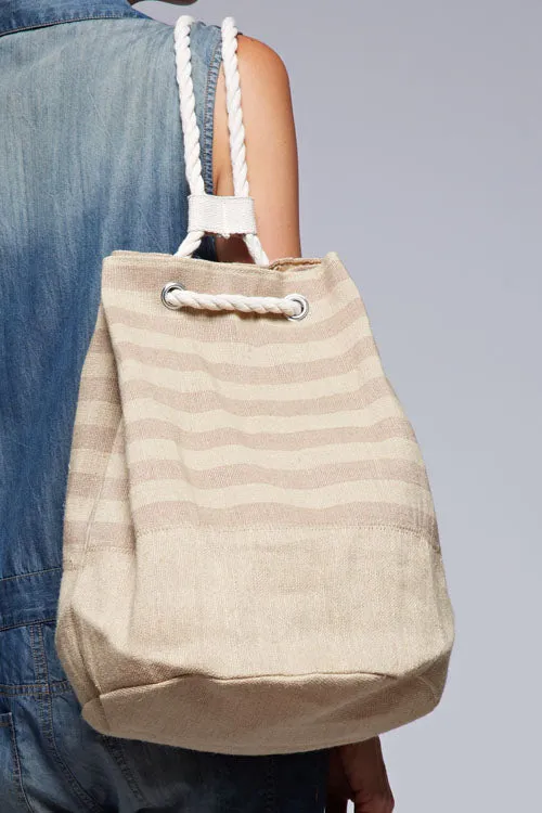 Striped Jute Barrel Backpack