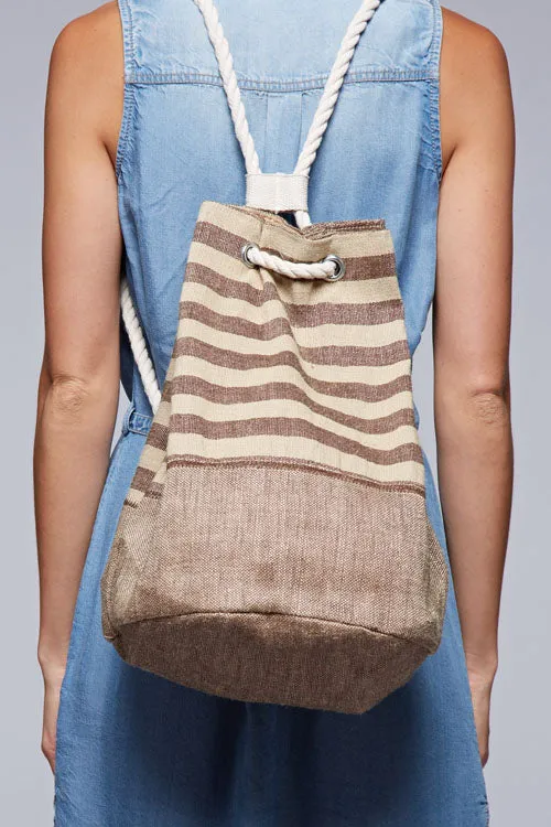 Striped Jute Barrel Backpack