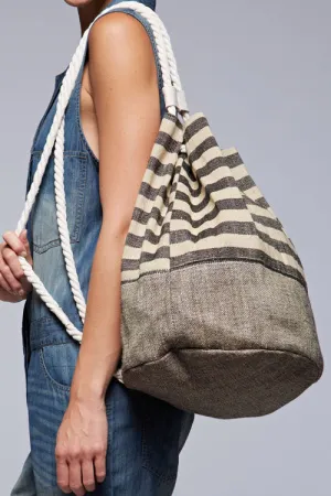 Striped Jute Barrel Backpack