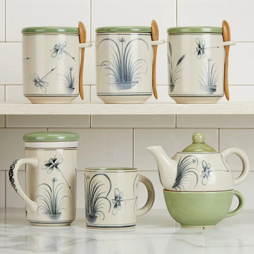 Vintage Dragon Fly Small Canister Set with Wood Spoons