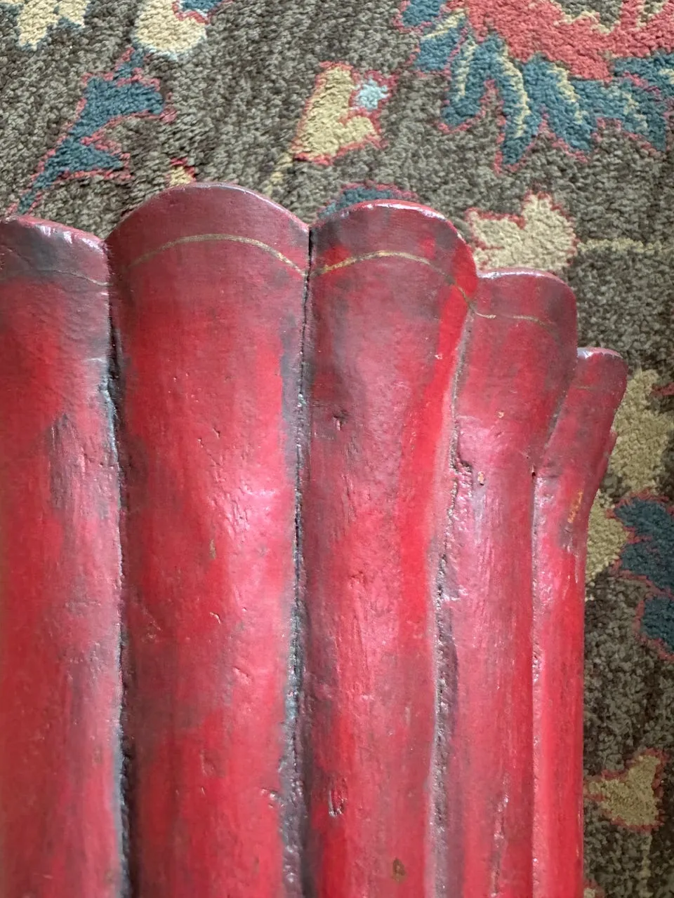 Vintage Red French Fluted Wooden Tole Wall Pocket Flower Holder Wall Vase