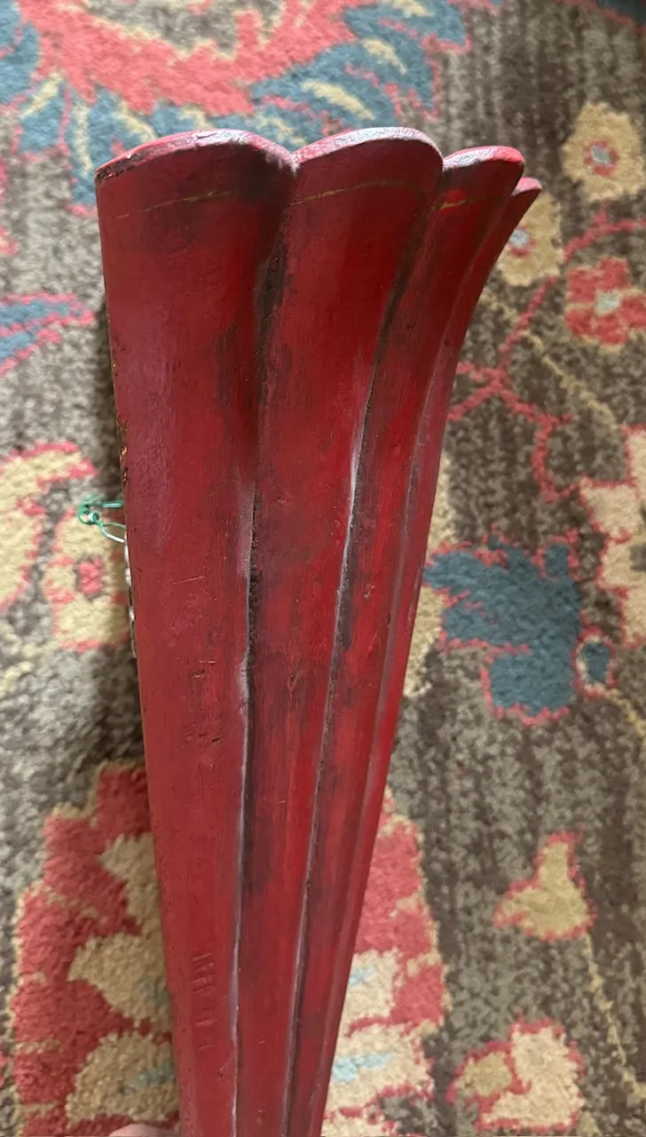 Vintage Red French Fluted Wooden Tole Wall Pocket Flower Holder Wall Vase