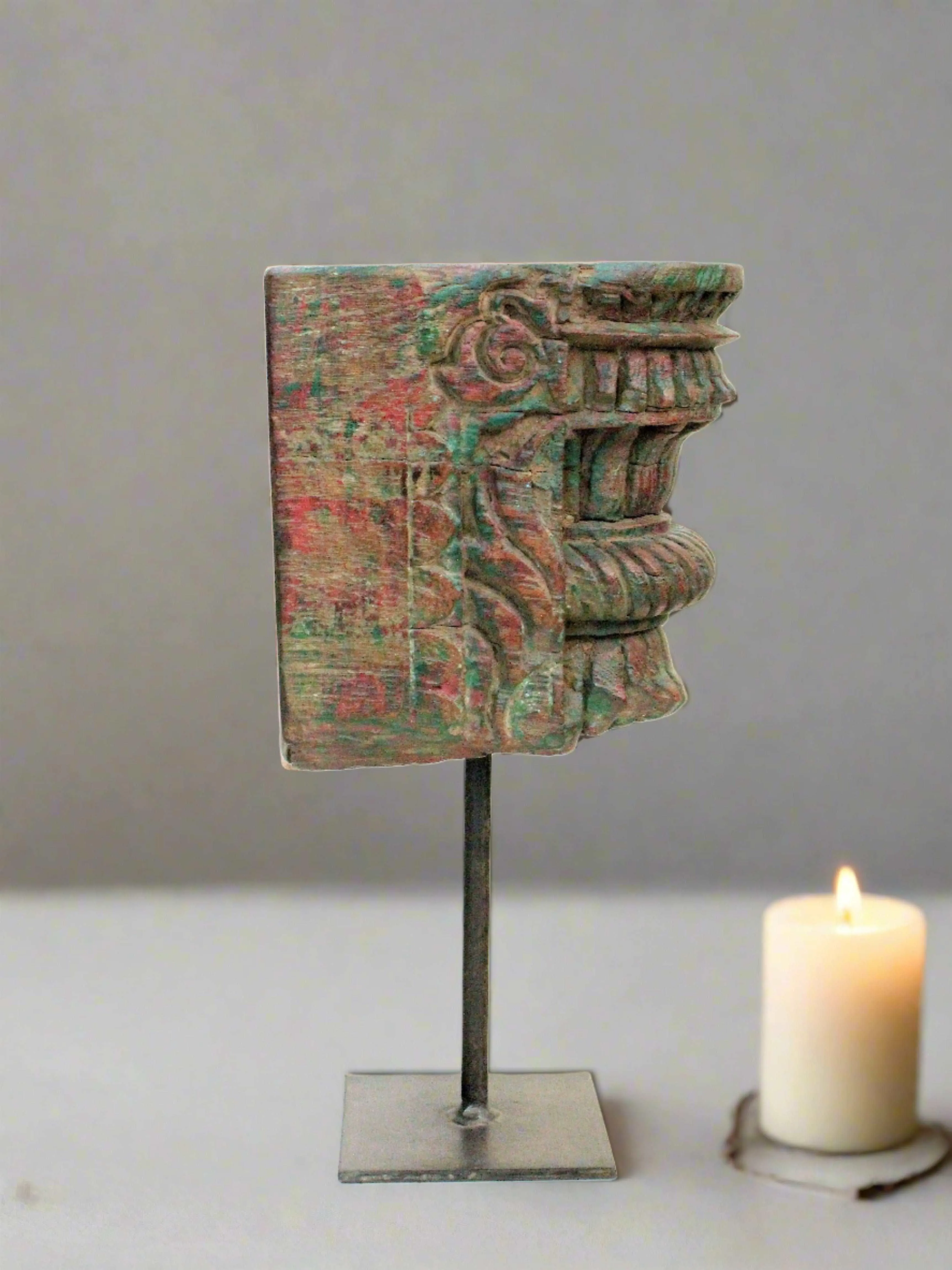Vintage Wooden Hand Carved Candle Holder Stand