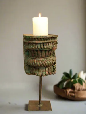 Vintage Wooden Hand Carved Candle Holder Stand