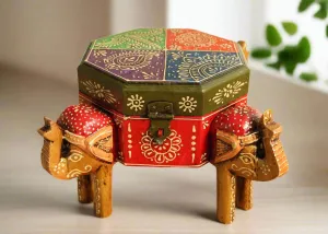Wooden Octagon Box With Elephant Legs