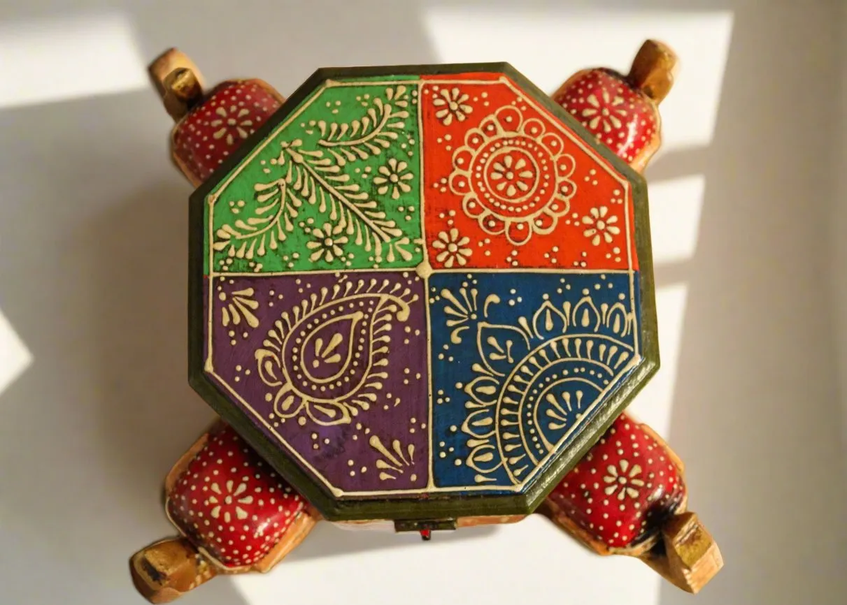 Wooden Octagon Box With Elephant Legs