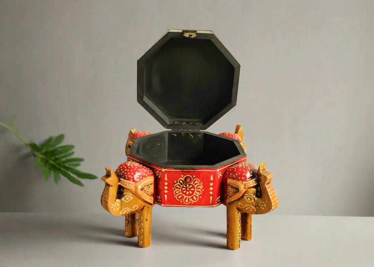 Wooden Octagon Box With Elephant Legs